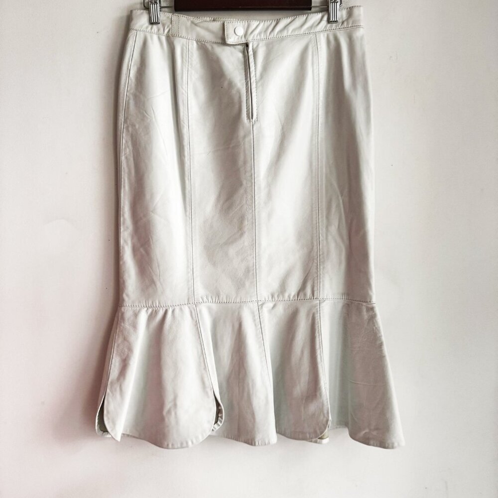 Vintage Kristin P Fashions White Leather Embroidered Sequin Skirt 10 - Picture 9 of 9